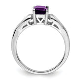Sterling Silver Rhodium-plated Diamond & Amethyst Ring